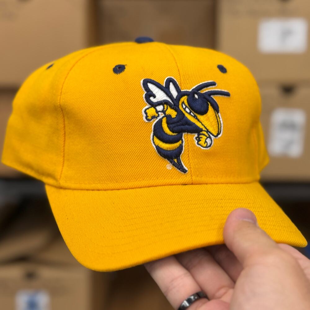 Vintage Zephyr Georgia Tech Buzz Fitted Hat Gold Navy Original Lids 7 1/8